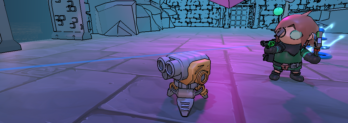 The main character wielding a wrench and hand gun.