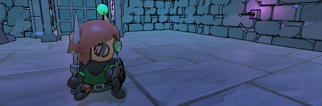 The main character wielding a dagger and shield.